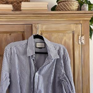Mens authentic XL blue/white striped GUCCI dress shirt!